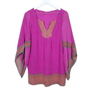 Alice & Trixie Womens Pink Orange Geometric Print Silk Tunic Top Size Small